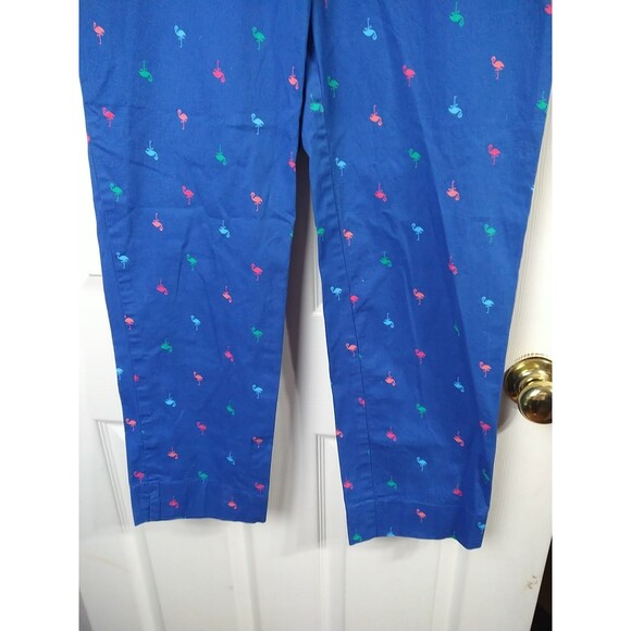 Talbots Woman 8 Blue Chino Pants Flamingo Print Cropped Preppy Academia Casual - Picture 3 of 10